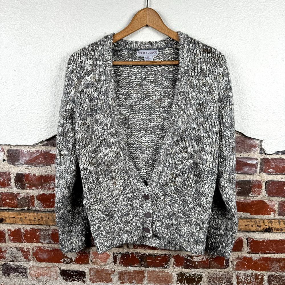 Vintage Sarah Taylor Sweater Size Small Grey V Neck Button Up Cardigan 90s
